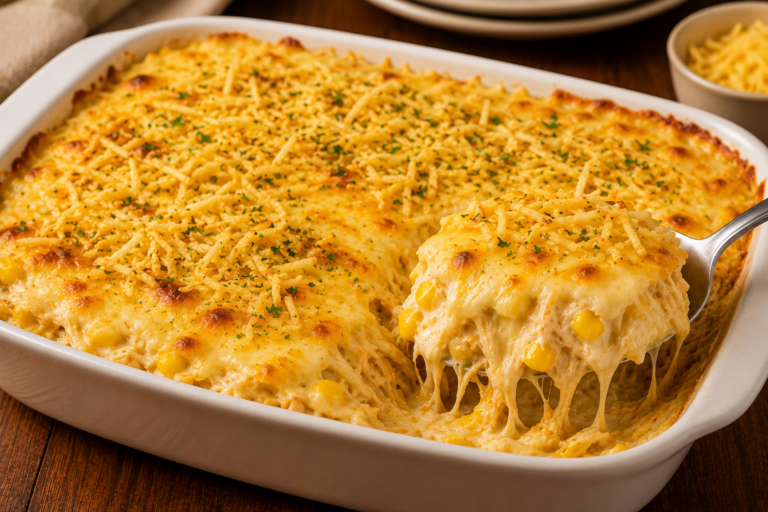 Fricassê de Frango Cremoso com Milho e Queijo Gratinado